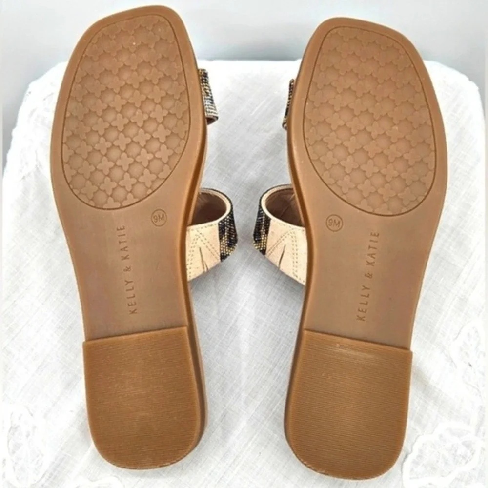 Kelly &‎ Katie Frillian Leopard Rhinestone Slide Sandals Tan Women's9M